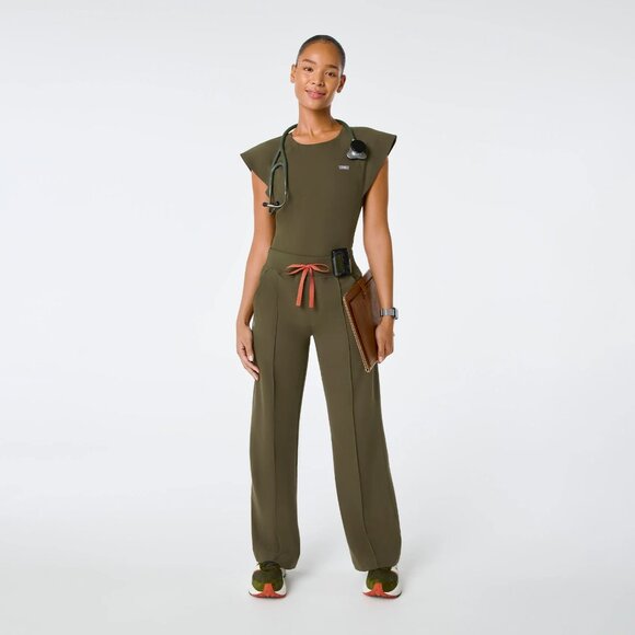 Figs High Waisted Alexandria Wide Leg Scrub Pants in Spruce, Size XXS - Picture 1 of 11